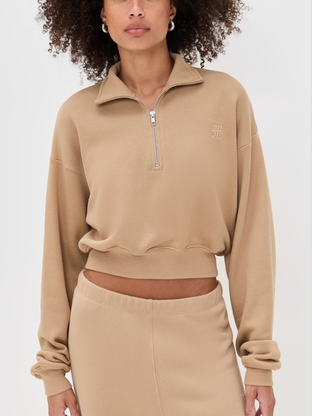 Flaw ETERNE Cropped Half Zip Sweatshirt in Taupe Size XL